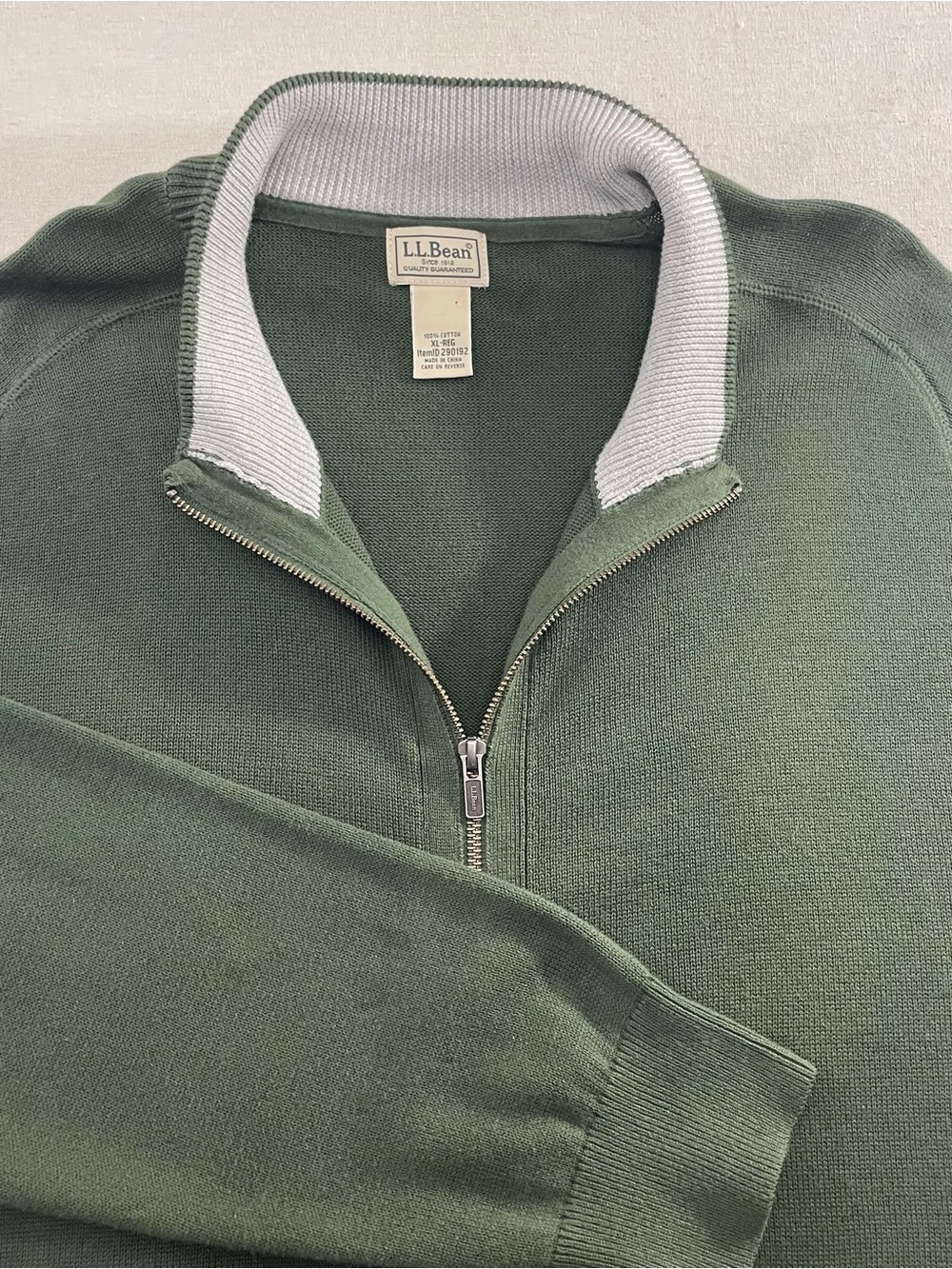 LL Bean Cardigan Sweater Mens Sz XL Reg Full Zip Mock Neck 100% Cotton Ribbed - Picture 6 of 11